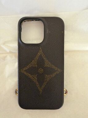 Louis Vuitton  Dark Brown Leather Phone Case with Gold Accent